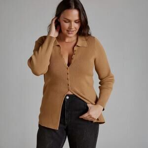 Anthropologie Maeve Ribbed Slim Cardigan in Honey Size XS